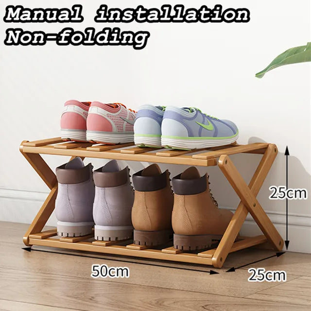 2Tiers Foldable Bamboo Shoe Rack,Multi Tier Shoe Organizer Rack Multifunctional Storage Free Standing Shelf,for Shoes Plant POTS