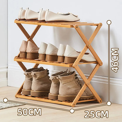 2Tiers Foldable Bamboo Shoe Rack,Multi Tier Shoe Organizer Rack Multifunctional Storage Free Standing Shelf,for Shoes Plant POTS