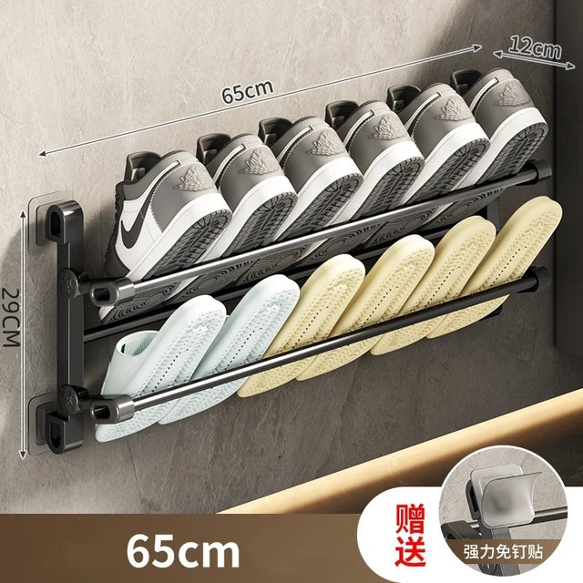 Wall Mounted Slipper Rack Multifunctional Shoe Rack Wall Hanging No Drilling Self-Adhesive Foldable Shoe Rack For Door