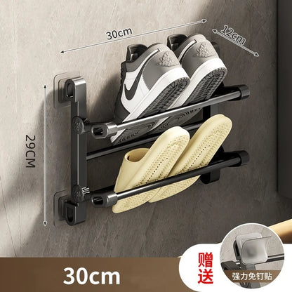 Wall Mounted Slipper Rack Multifunctional Shoe Rack Wall Hanging No Drilling Self-Adhesive Foldable Shoe Rack For Door