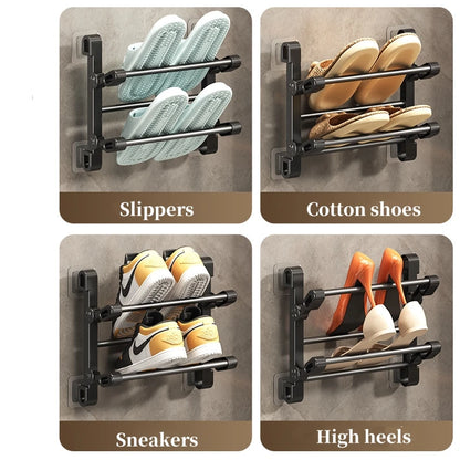 Wall Mounted Slipper Rack Multifunctional Shoe Rack Wall Hanging No Drilling Self-Adhesive Foldable Shoe Rack For Door